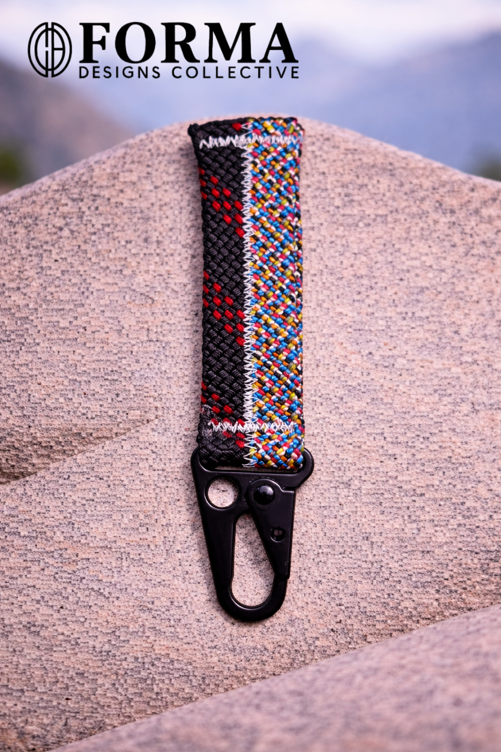 Rainbow, Black & Red Dot Rope Keychain