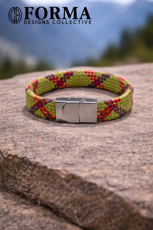 Lime Green & Red Stripe Climbing Rope Bracelet