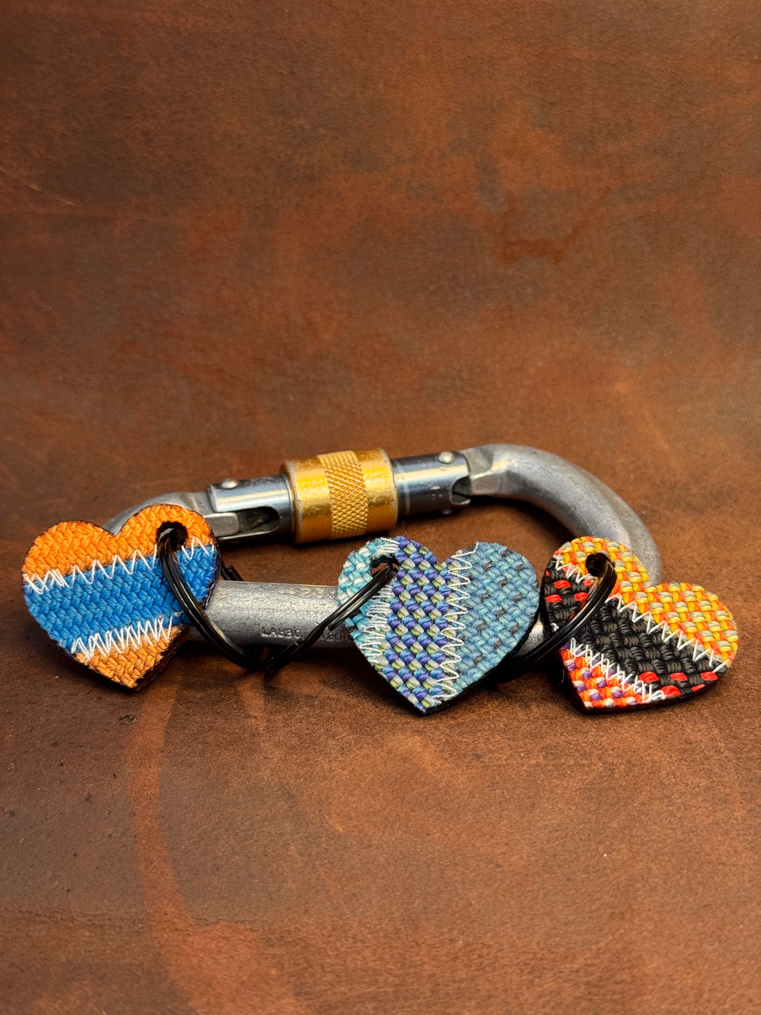 Heart-shaped keychain made from recycled climbing rope offcuts