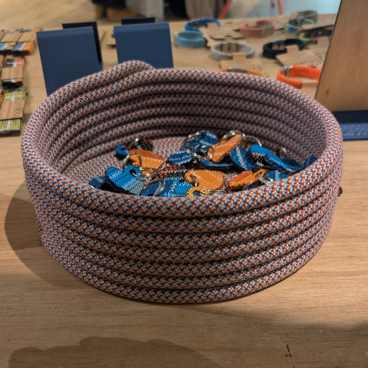 Handmade key bowl coiled from recycled climbing rope, made by Forma in Aberdeen